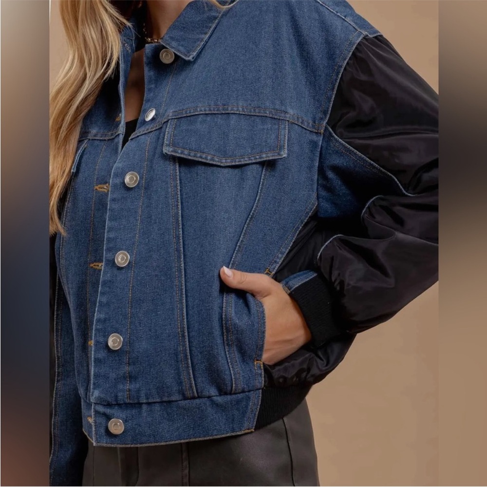 A62. Denim and Black Contrast Jacket - Picture 4 of 5